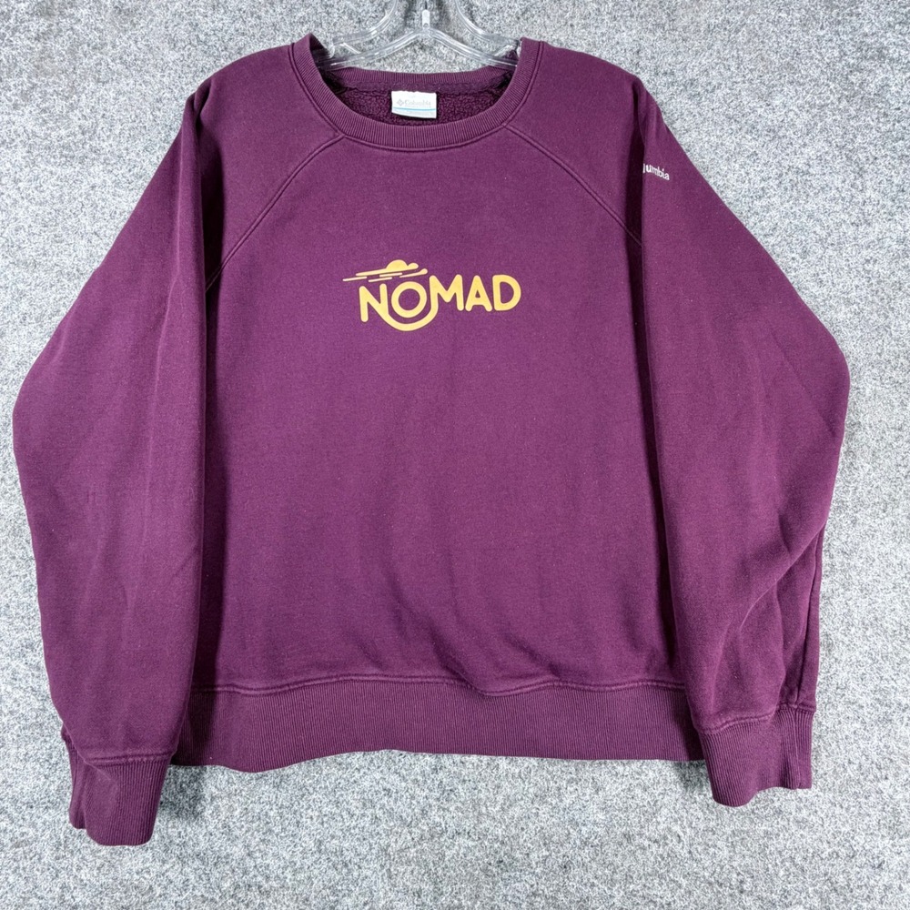 Columbia Nomad Womens Sweatshirt Size L Purple Cotton Blend Raglan Fleece Lined